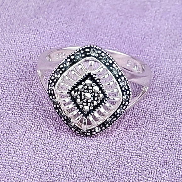 Jewelry - Sterling Silver Marcasite and CZ Ring Size 8
